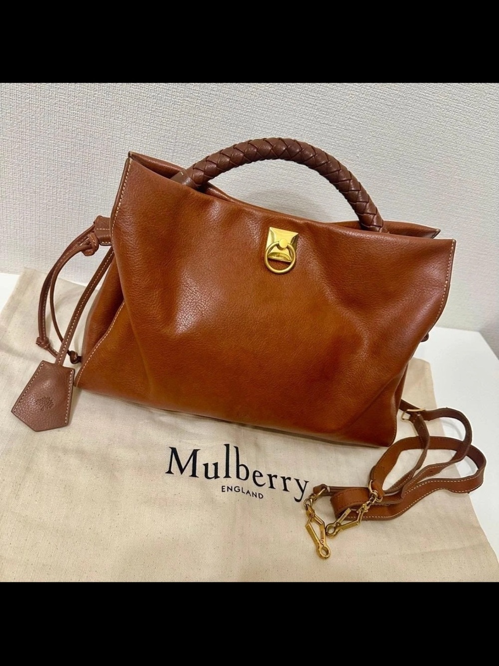 Mulberry Brown Leather Braided-Handle Satchel with Gold Hardware - Picture 2 of 16